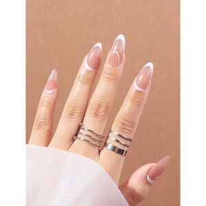 24 pcs French Almond Acrylic Press On Nail Set Reusable